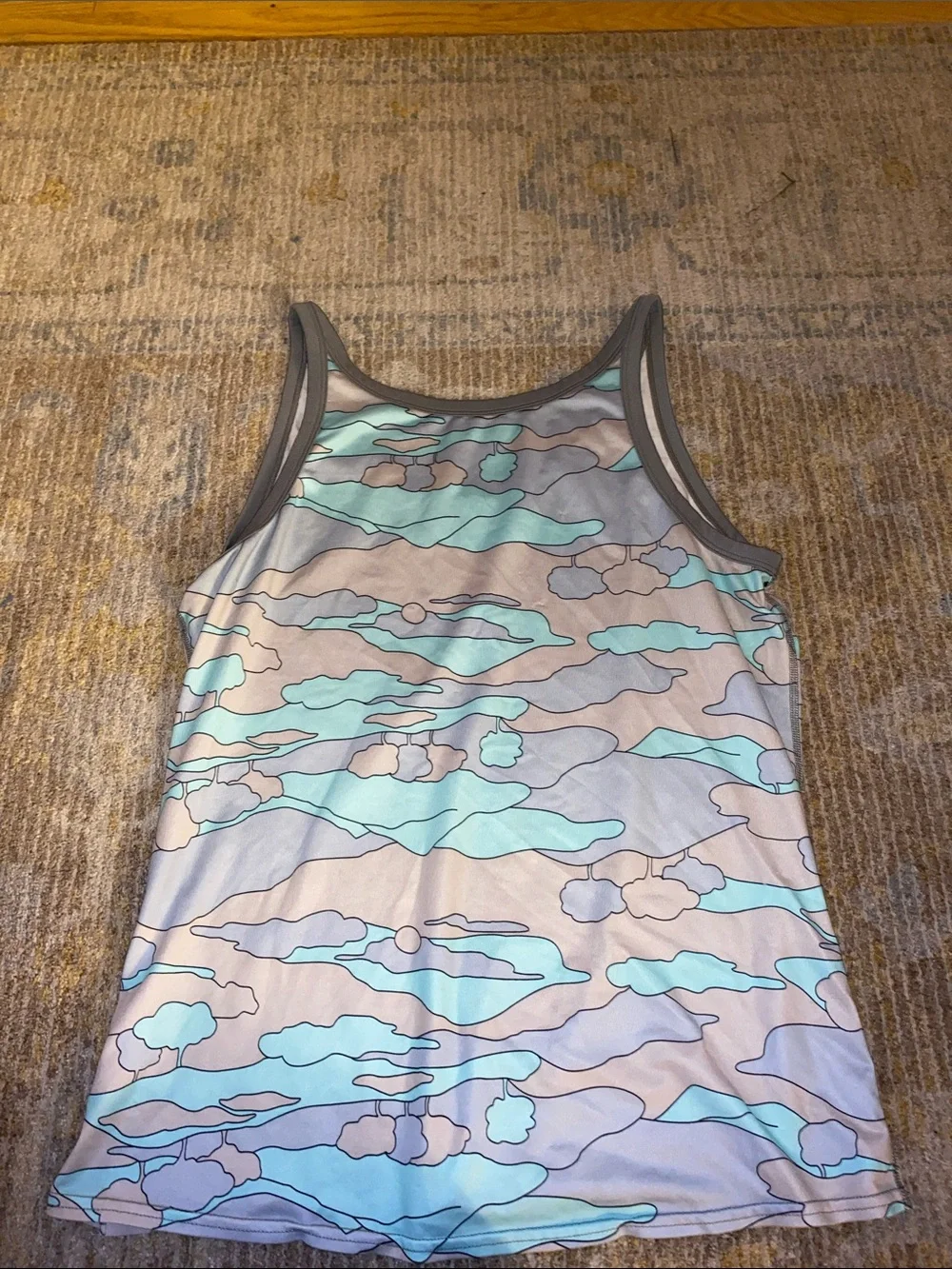 Patagonia Aqua and Gray Cloud-Pattern Swim Tank